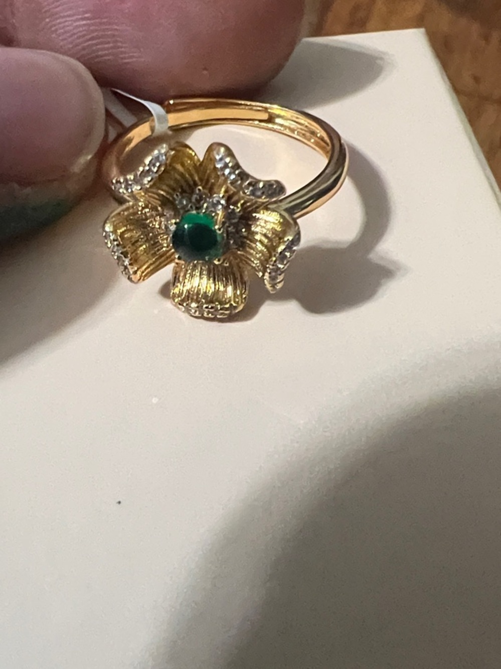 Gold Flower Ring with Green Center